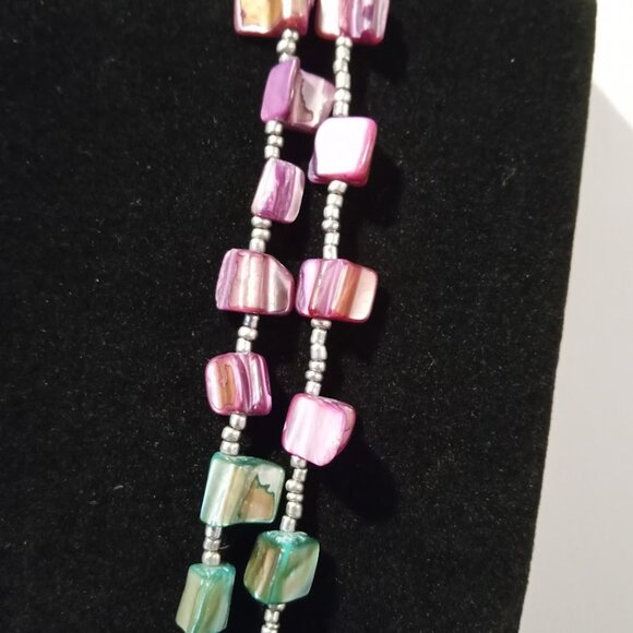 22" Adorable Darker Mints/Silver Tone Square Chunky Nuggets Purples Aqua Greens - Picture 5 of 5